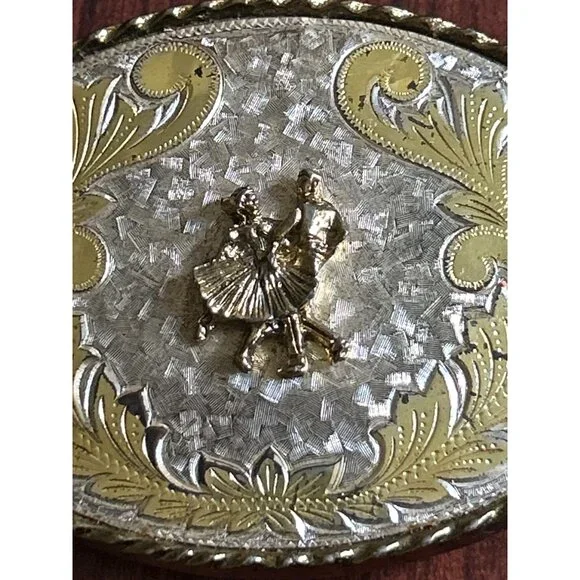 Mens W USA Square-Dancing Western 2-Tone Oval Belt Buckle - Picture 2 of 6